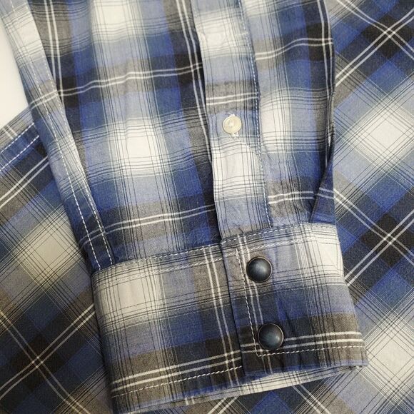 American Eagle Outfitters Gray Blue Plaid Pearl Snap Shirt Vintage Fit Men’s L - Picture 10 of 13